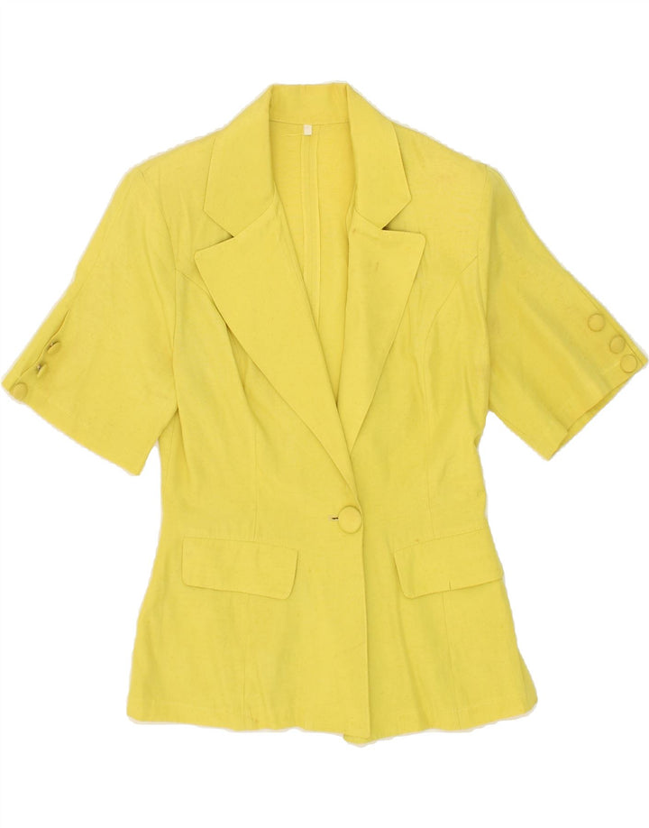VINTAGE Womens 1 Button Short Sleeve Blazer Jacket UK 12 Medium Yellow Vintage Vintage and Second-Hand Vintage from Messina Hembry 