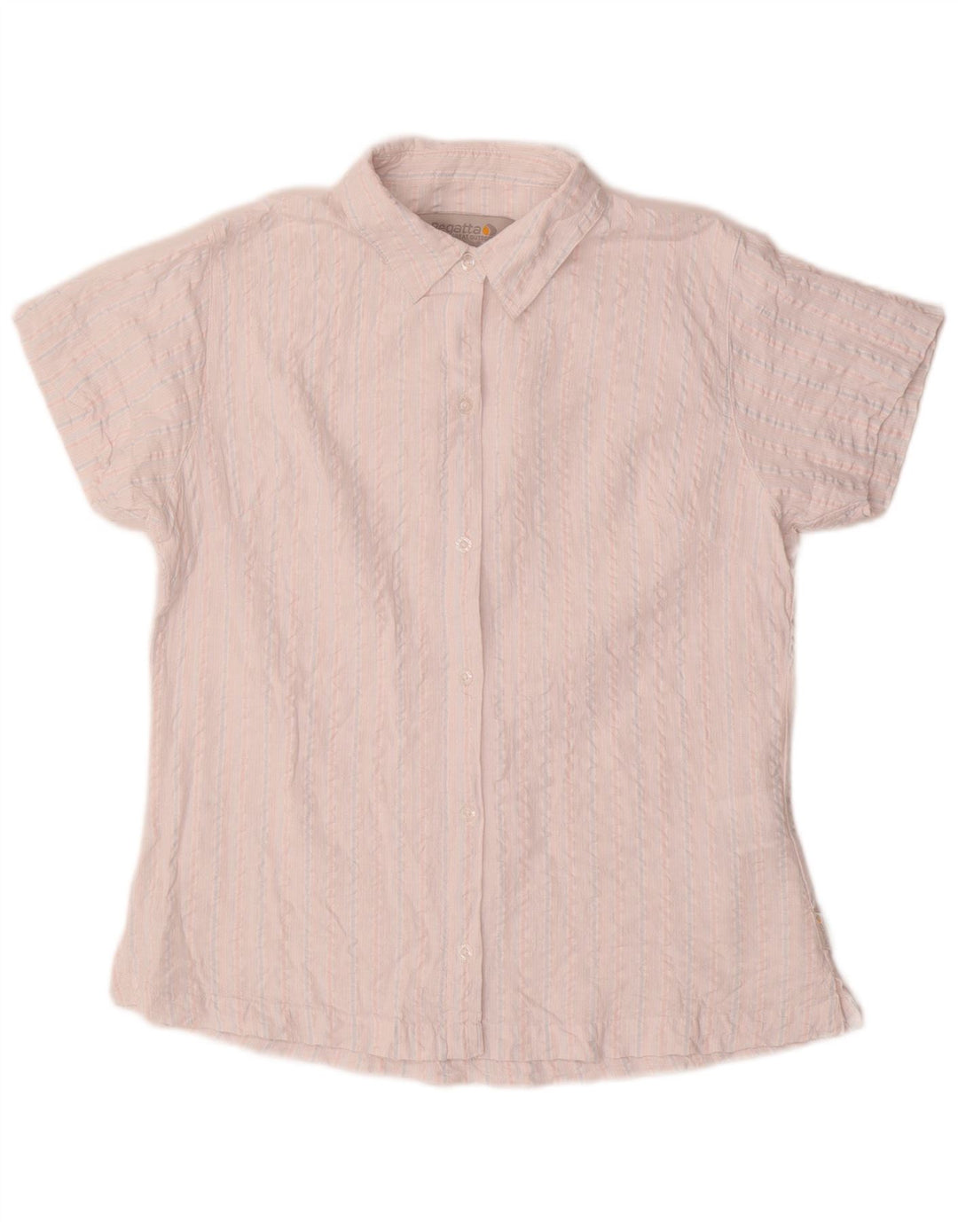 Regatta Damen Kurzarmhemd UK 14 Große weiß gestreifte Baumwolle