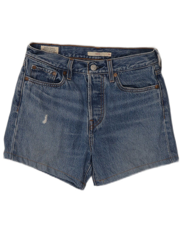 Levi's Damen-Jeansshorts im Used-Look mit Keilabsatz, W26, klein, aus blauer Baumwolle