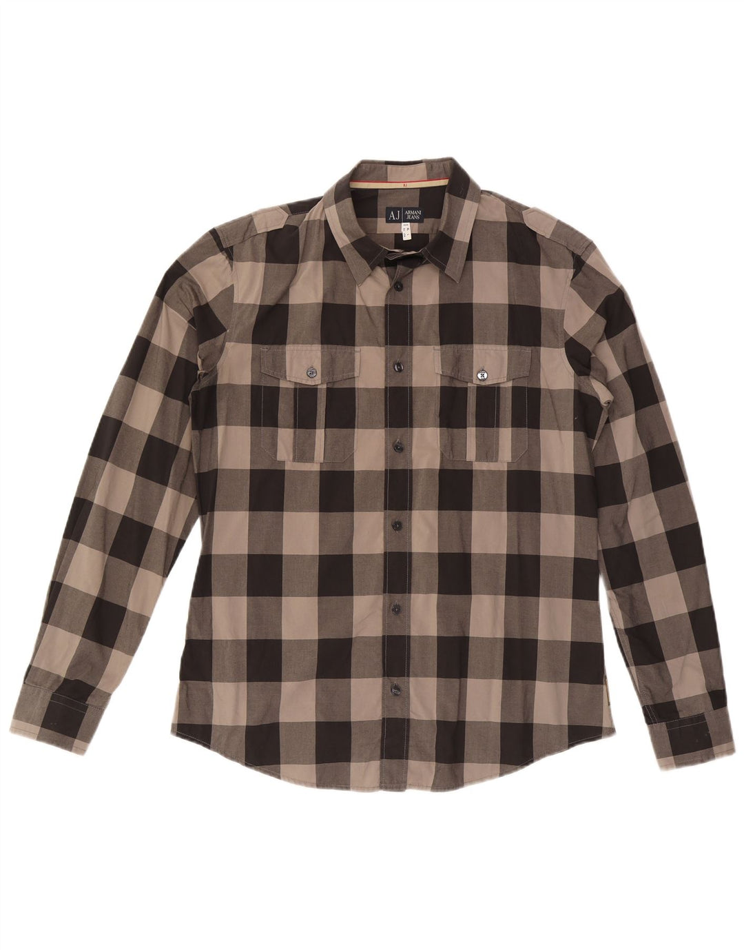 Armani Jeans Herrenhemd, große graue Gingham-Baumwolle