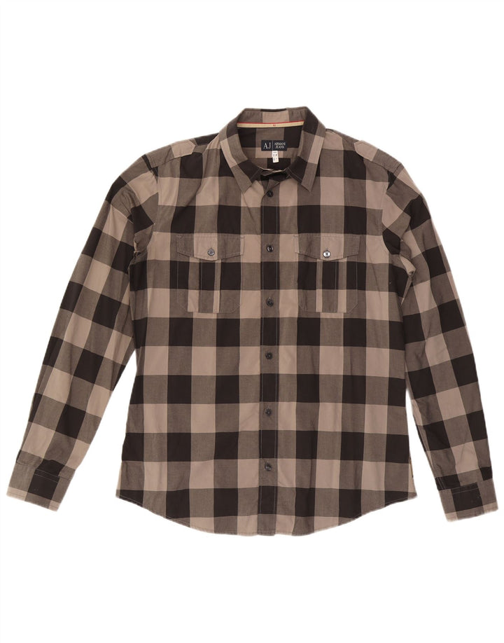 Armani Jeans Herrenhemd, große graue Gingham-Baumwolle