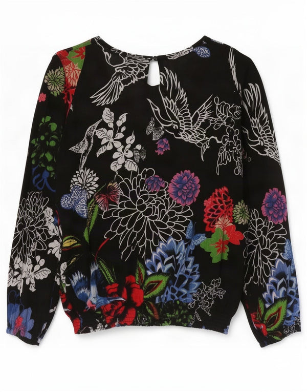 Desigual Damen Übergroßes Langarmblusenoberteil UK 18 XL Schwarz geblümt