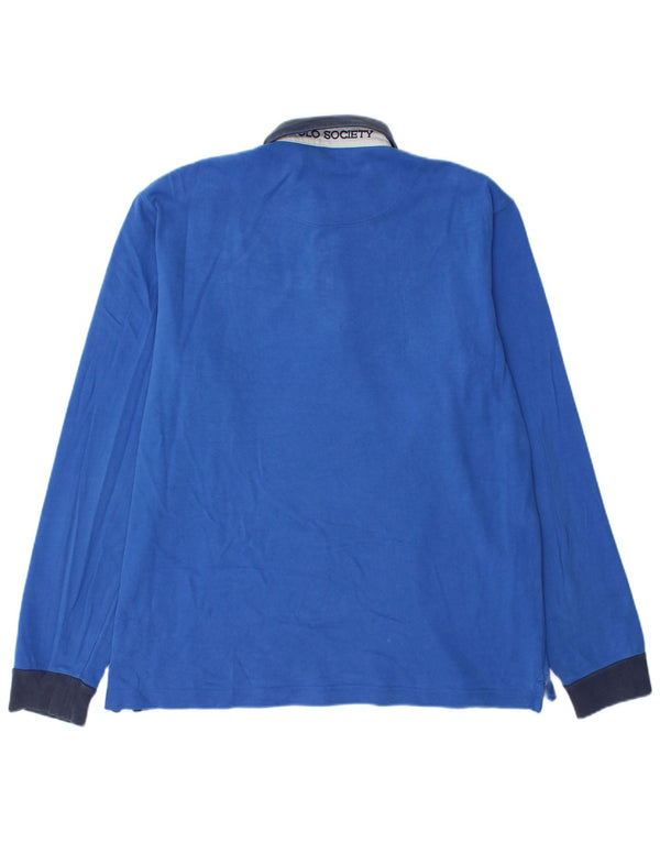 La Martina Herren-Rugby-Poloshirt mit Grafik, langärmlig, XL, Blau, Baumwolle