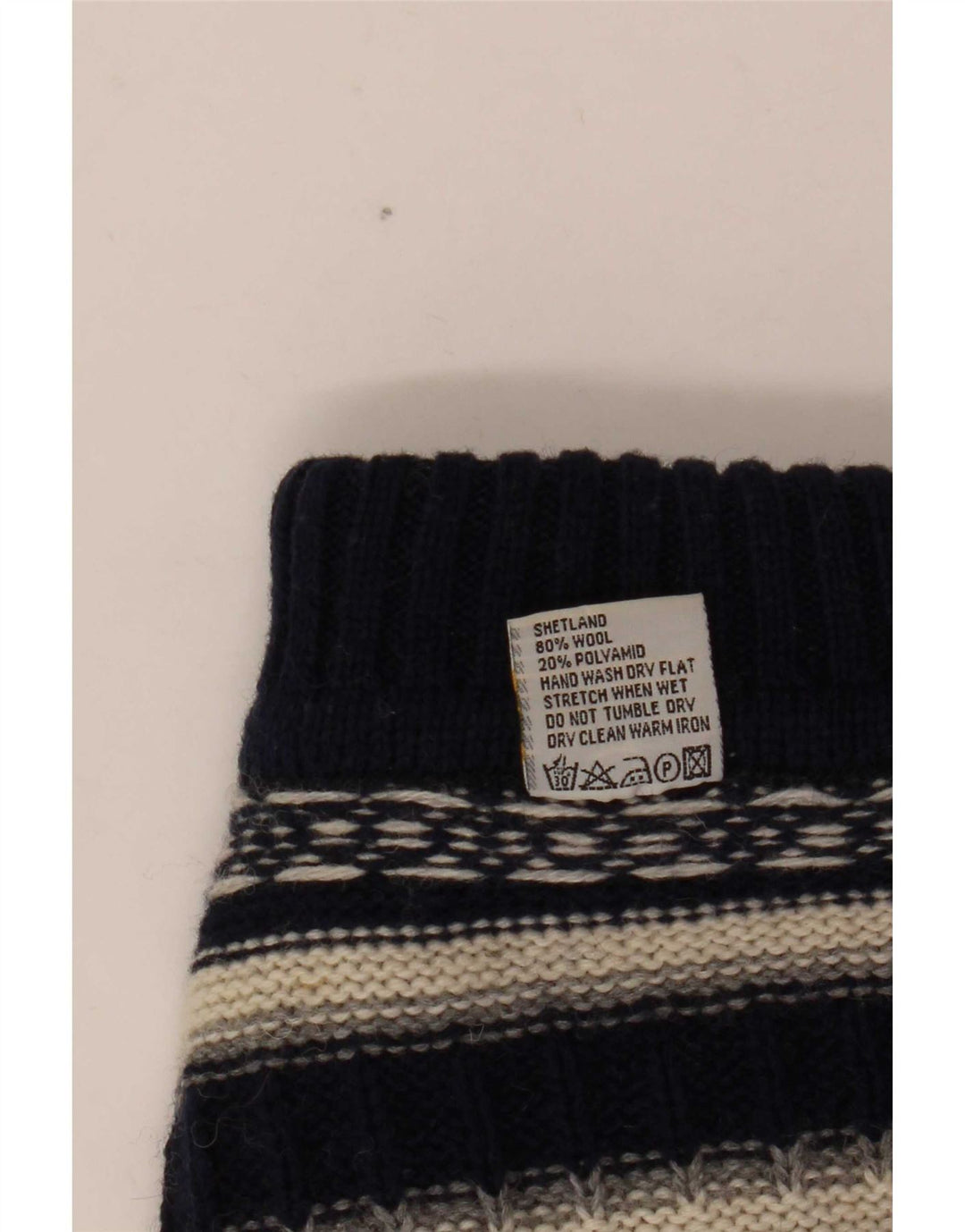 Vintage Herren-Pullover mit Rollkragen, mittelgroß, marineblau, gestreift, Wolle
