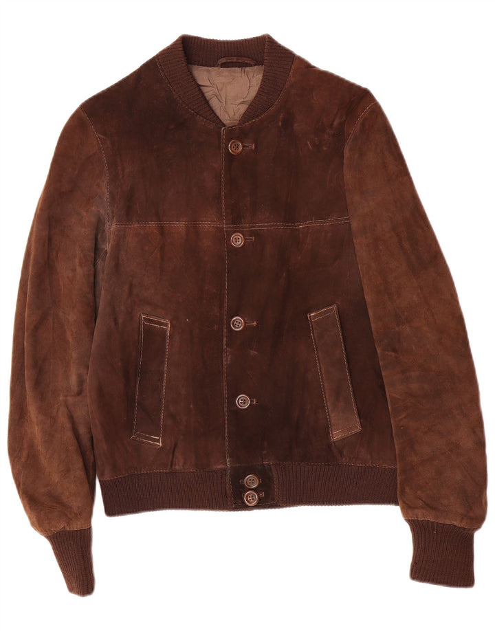 Vintage Herren Wildleder Bomberjacke IT 48 Mittelbraun