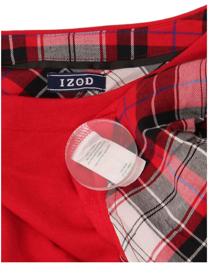 Izod Damen Top Langarm UK 14 Große rot karierte Baumwolle