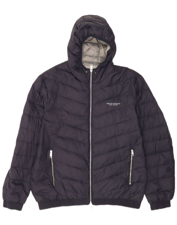 Armani Exchange Herren-Jacke mit Kapuze, gepolstert, UK 42, XL, Marineblau, Polyamid