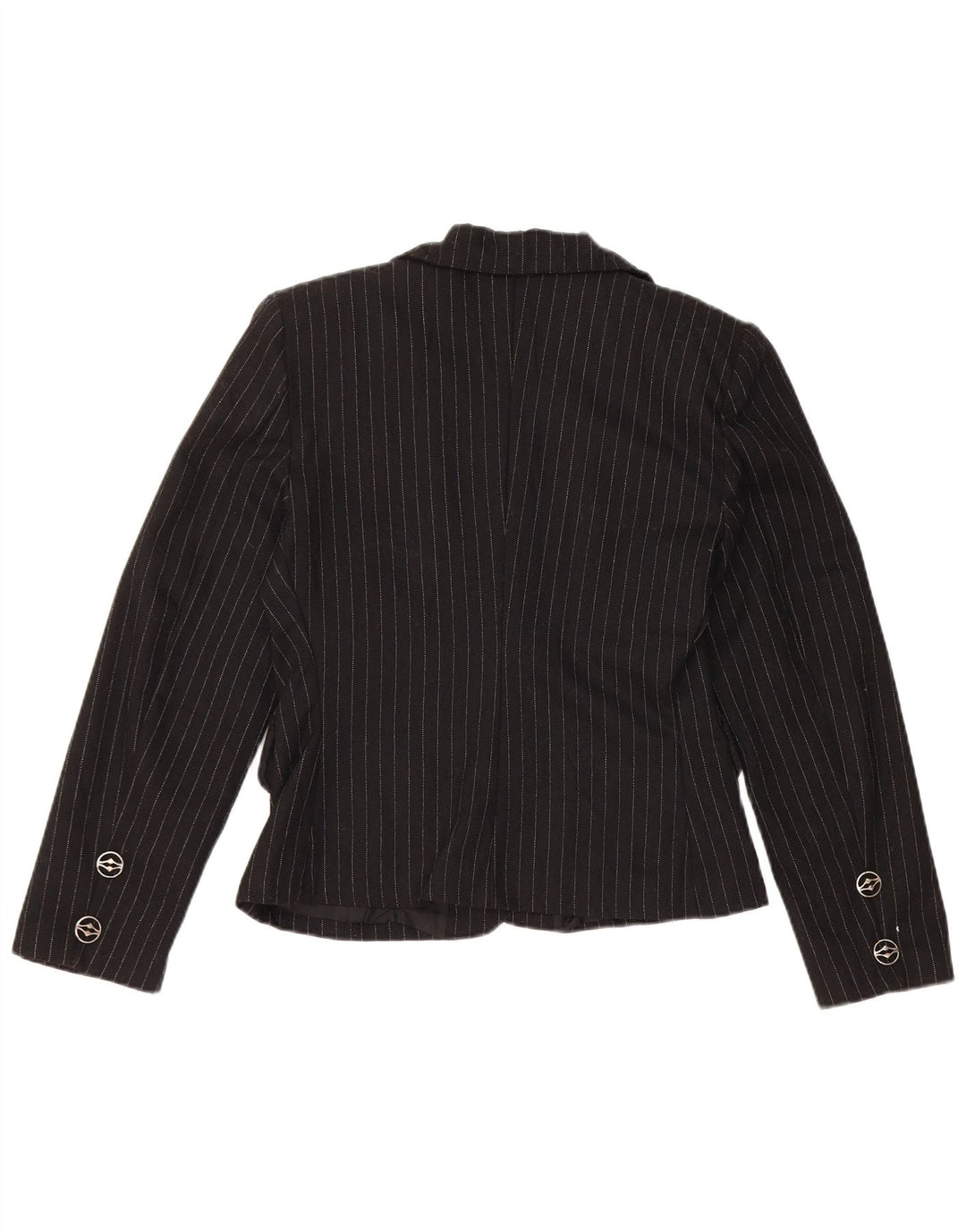 Vintage Damen 3-Knopf-Blazerjacke UK 10 Kleine schwarze Nadelstreifen-Viskose