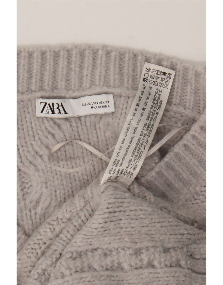 Zara Damen Crop Übergroßer Pullover mit V-Ausschnitt UK 14 Mittelgraues Acryl