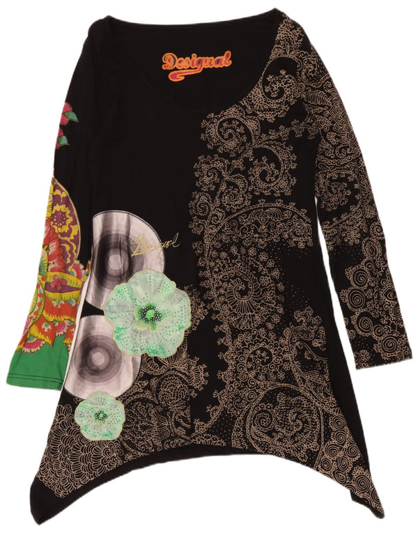 Desigual Womens Graphic Asymmetric Tunic Dress UK 14 Großes schwarzes Paisley