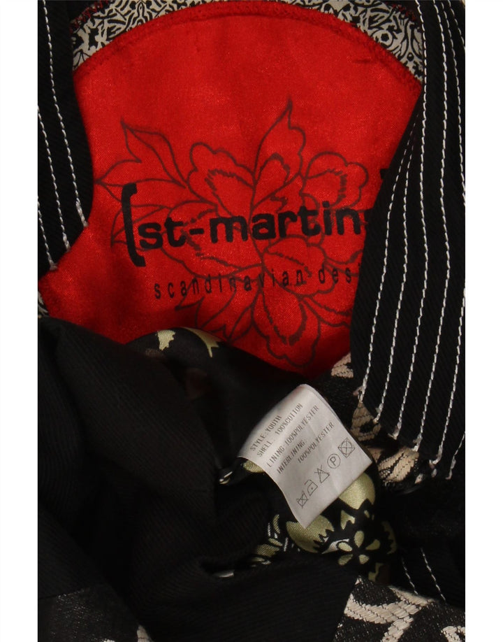 ST- MARTINS Womens Overcoat UK 14 Medium Black Floral Cotton