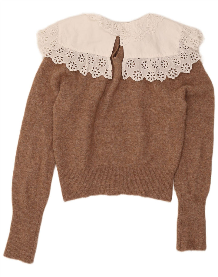 Zara Damen Crop-Pullover mit U-Boot-Ausschnitt, UK 14, Mittelbraun, Polyester