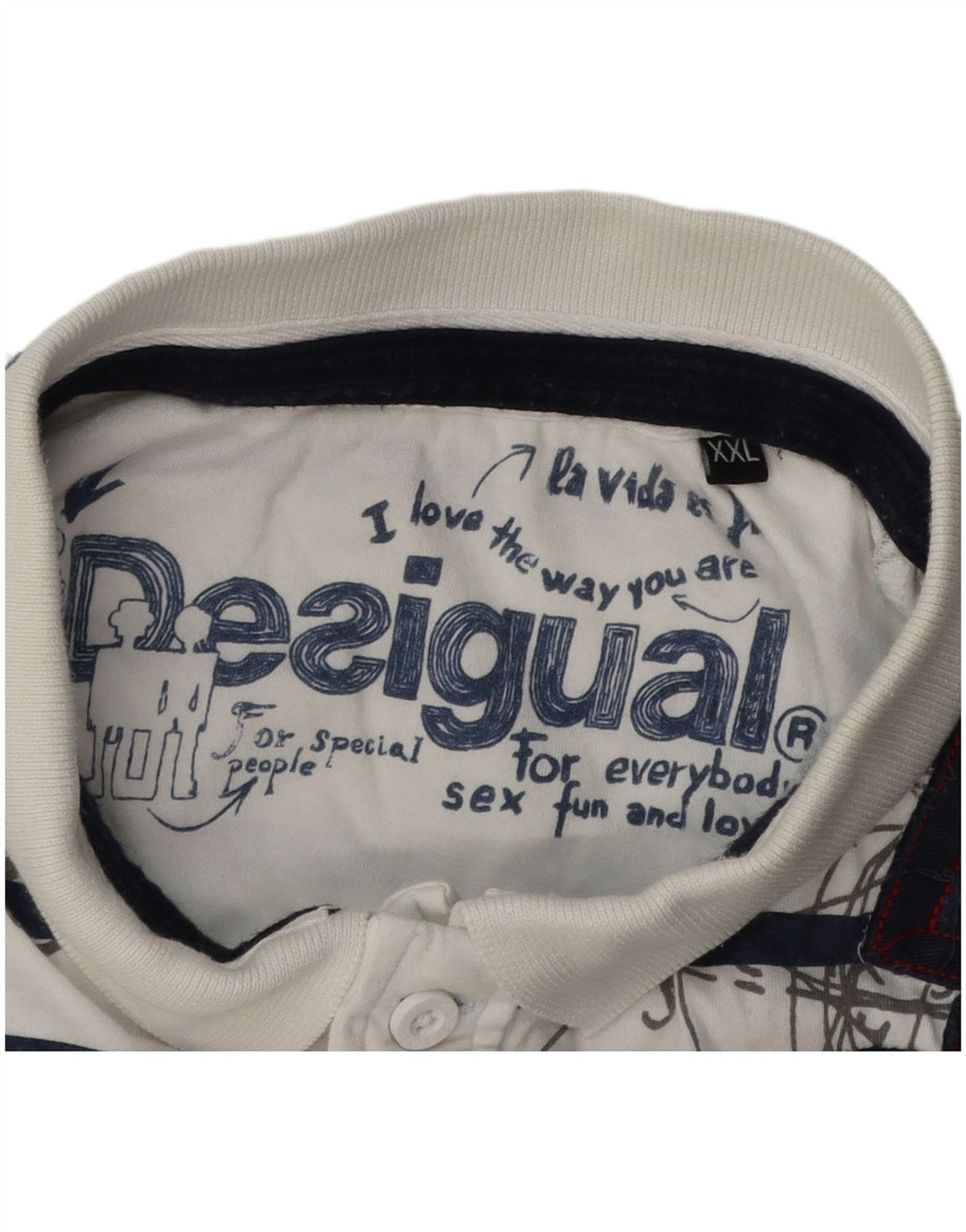 DESIGUAL Herren Grafik-Poloshirt 2XL Weiß gestreift