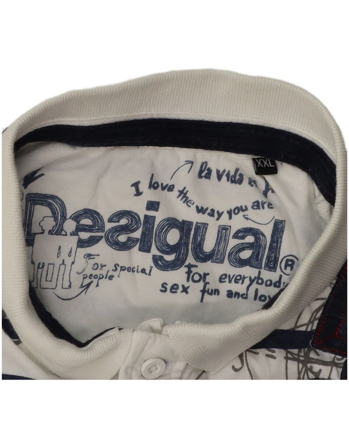 DESIGUAL Herren Grafik-Poloshirt 2XL Weiß gestreift