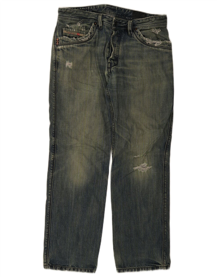 Diesel Herren Distressed Straight Jeans W32 L30 Blaue Baumwolle