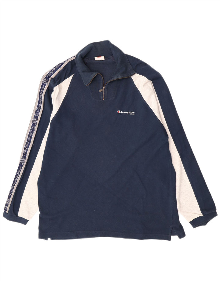 Champion Herren-Oberteil mit Reißverschluss und Grafik, langärmlig, groß, Marineblau, Farbblock