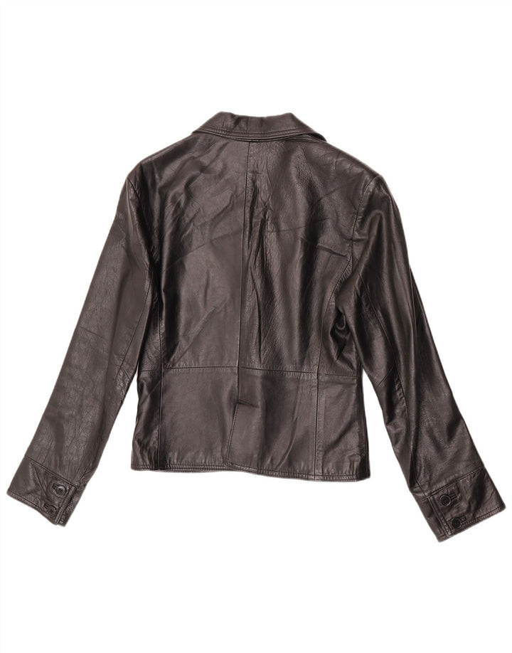 VINTAGE Damen 2-Knopf-Lederblazer IT 44 Mittelschwarzes Leder