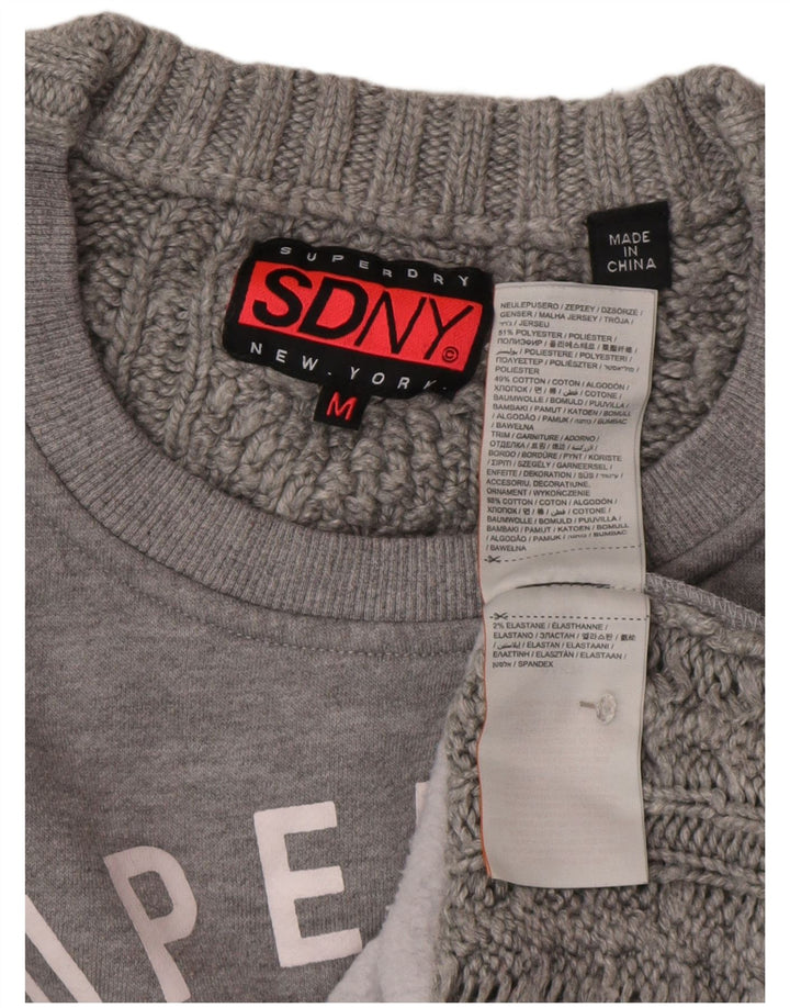 SUPERDRY Übergroßer Grafik-Sweatshirtpullover für Damen, UK 14, Mittelgrau