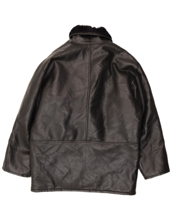 Vintage Herren-Jacke aus zweireihigem Lammfell, UK 40, großes schwarzes Lammfell