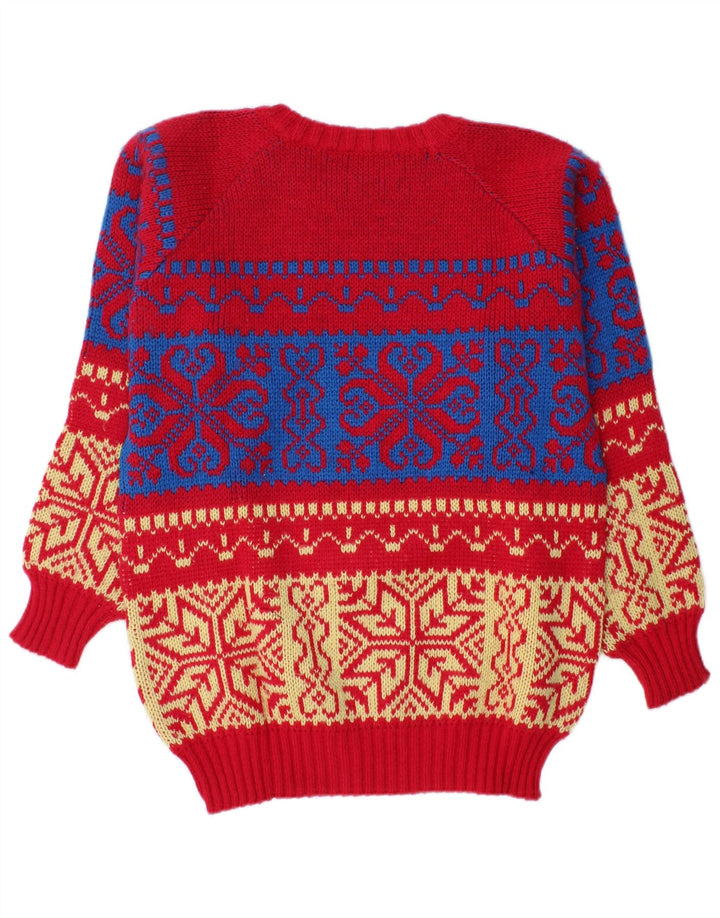 Vintage Herren-Pullover mit U-Boot-Ausschnitt, Mittelrot, Fair Isle