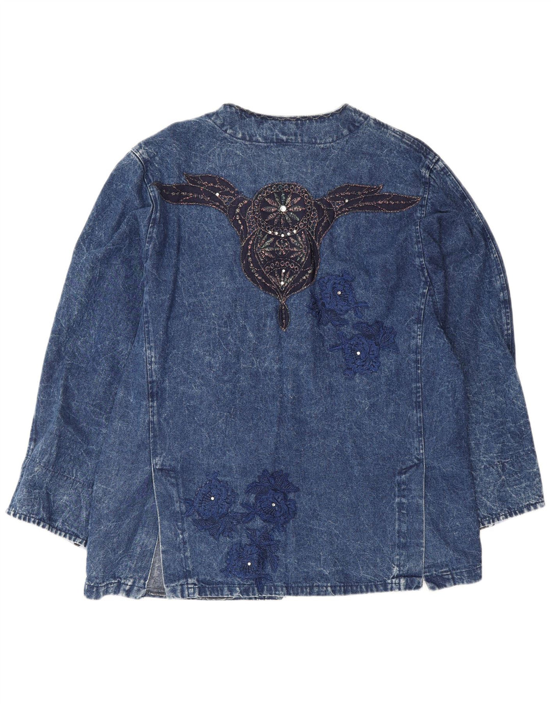 Vintage Damen-Jeansjacke mit grafischer lockerer Passform, IT 42, mittelblaue Baumwolle