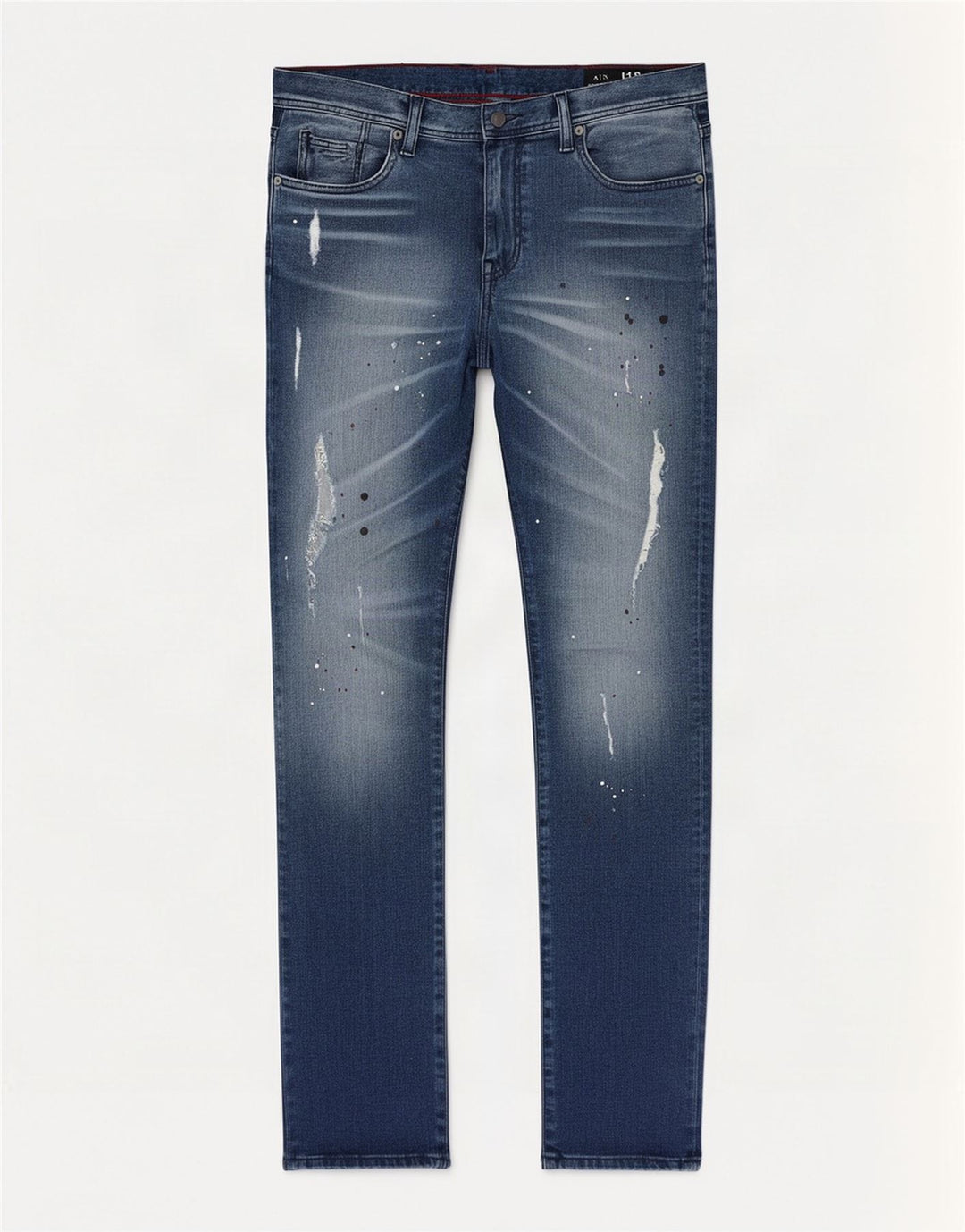 Armani Exchange Herren Distressed Slim Jeans W34 L32 Blau gepunktete Baumwolle