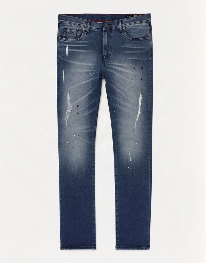 Armani Exchange Herren Distressed Slim Jeans W34 L32 Blau gepunktete Baumwolle