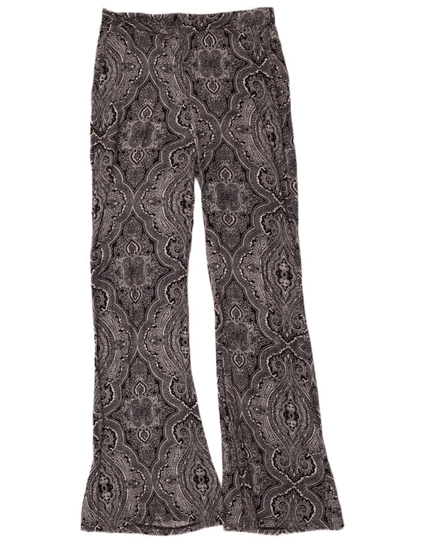 Zara Damen-Flare-Freizeithose, Größe L, W30, L35, Grau, Paisleymuster