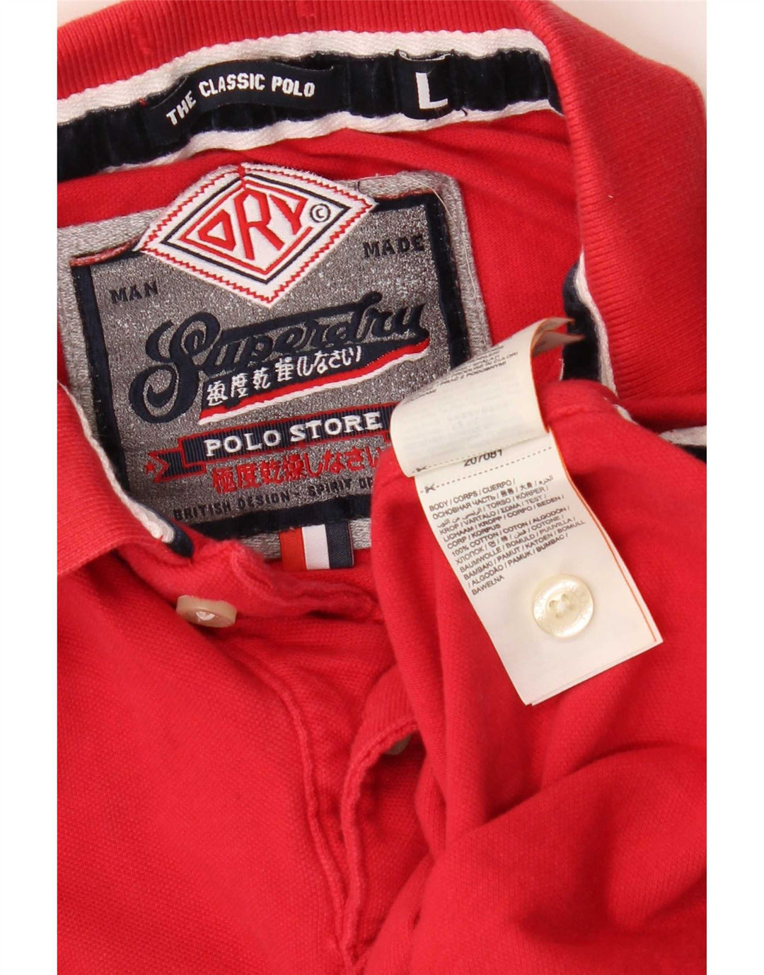 Superdry Herren-Poloshirt mit Grafik, groß, rot gestreift, Baumwolle