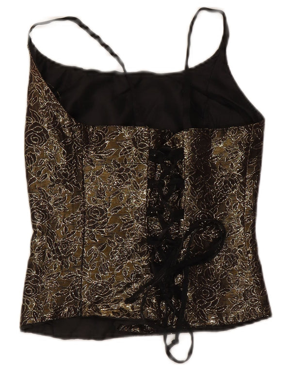 Vintage Damen Crop Korsett Top US 2 XS Khaki Floral