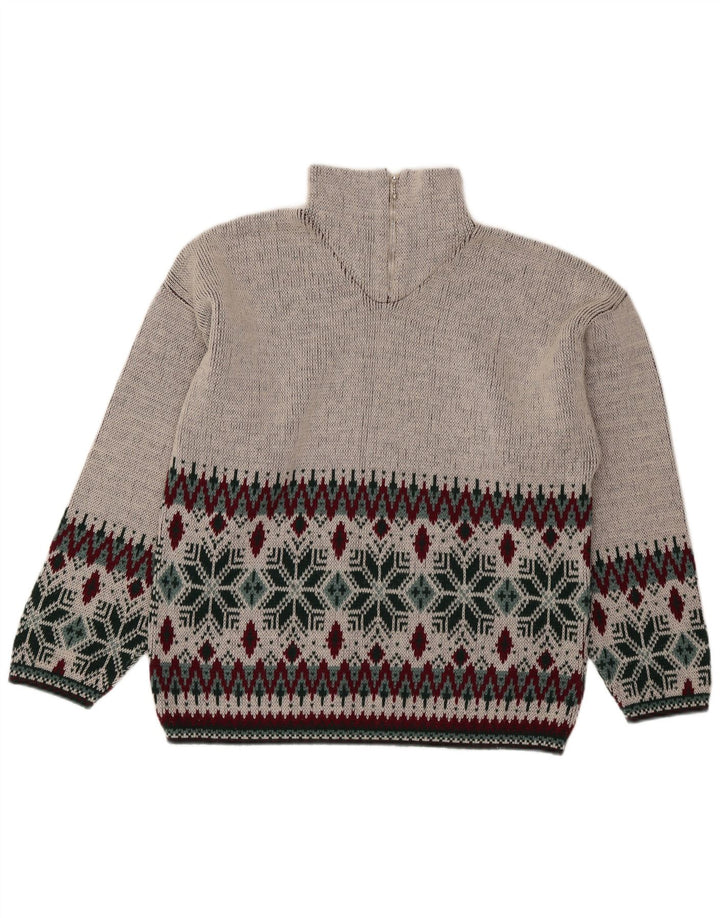 Vintage Herren-Pullover mit Reißverschluss, Mittelgrau, Fair Isle
