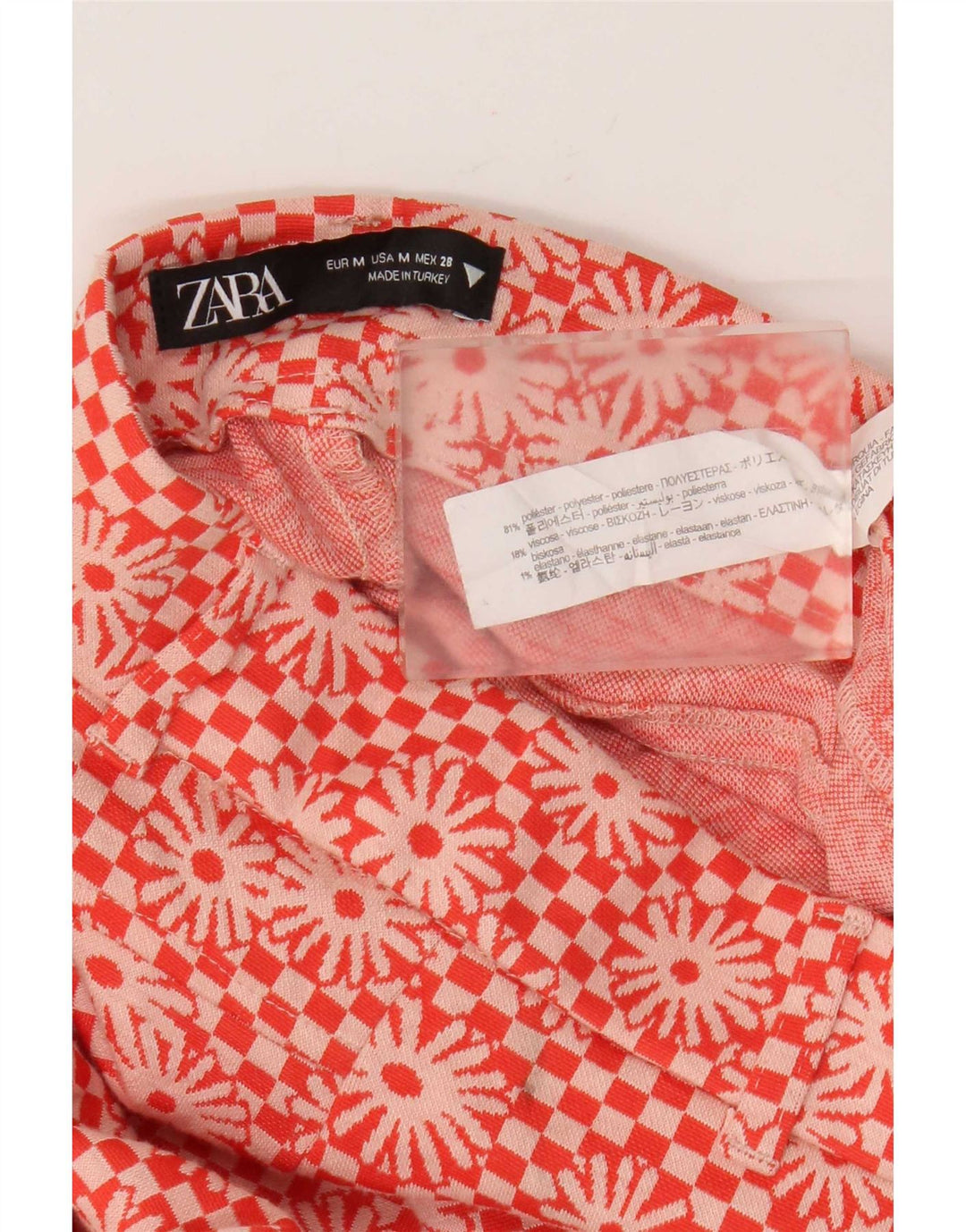Zara Damen Flare Freizeithose Medium W28 L33 Orange Floral Polyester