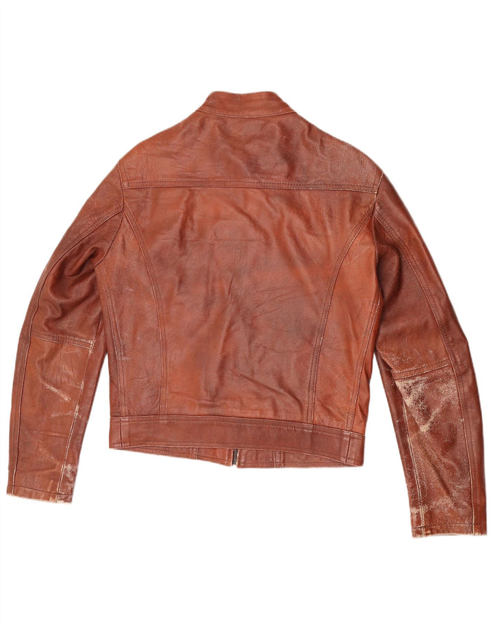 Vintage Damen Crop Lederjacke IT 48 XL Braunes Leder