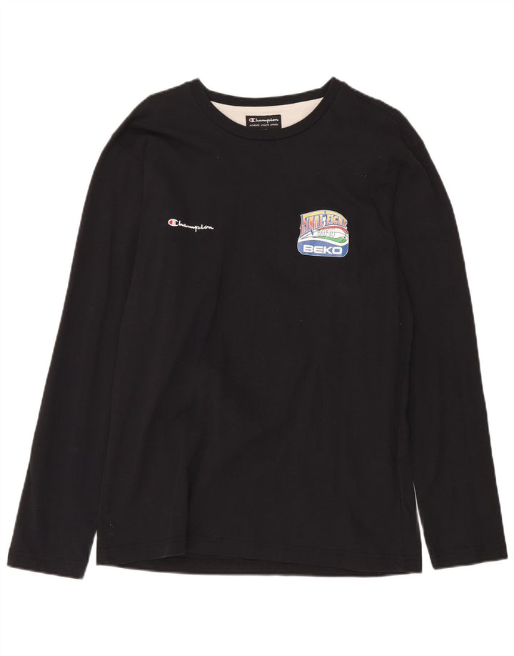 CHAMPION Herren-Grafik-Oberteil, langärmelig, groß, schwarze Baumwolle