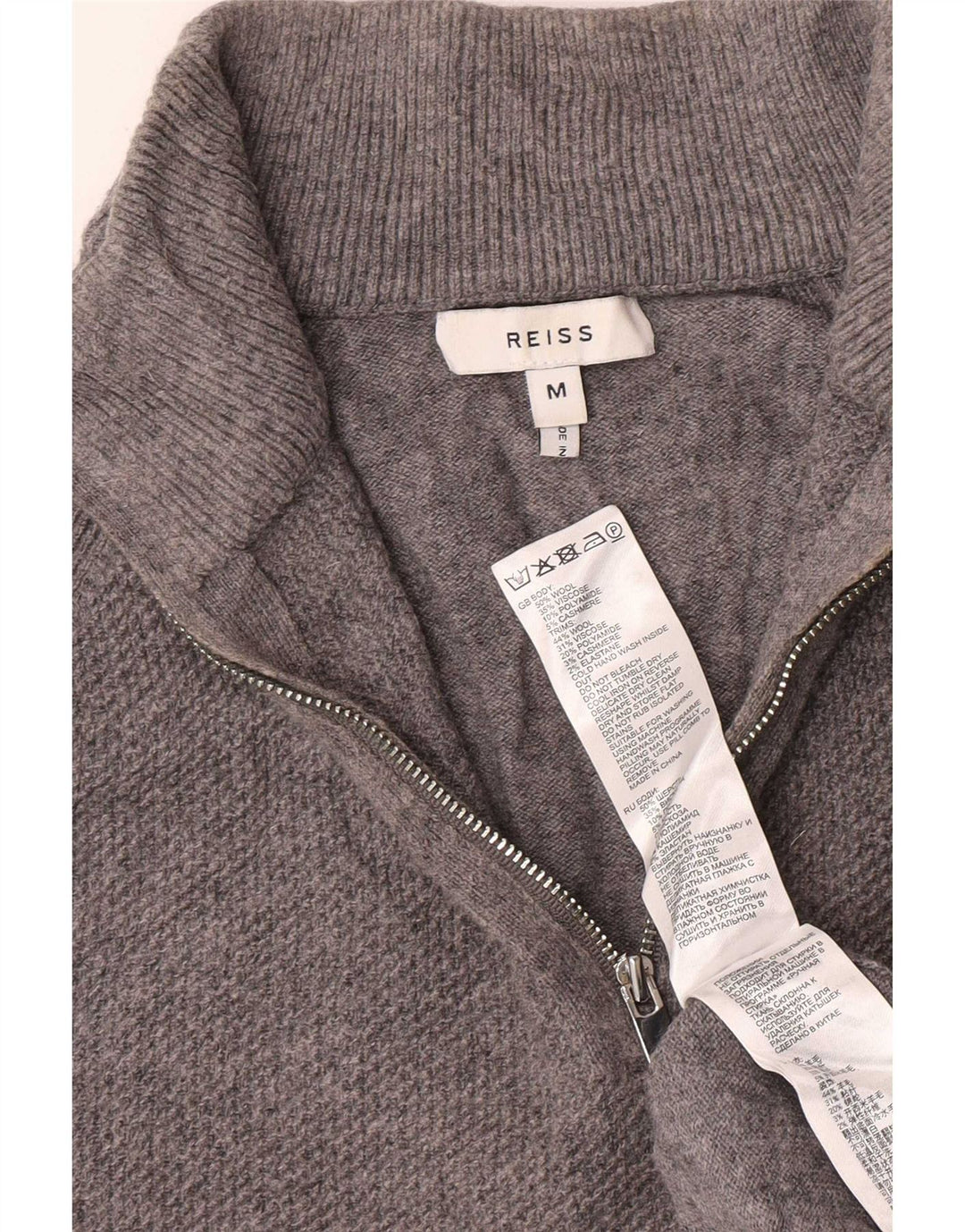 Reiss Herren-Pullover mit Reißverschluss am Hals, mittelgraue Wolle