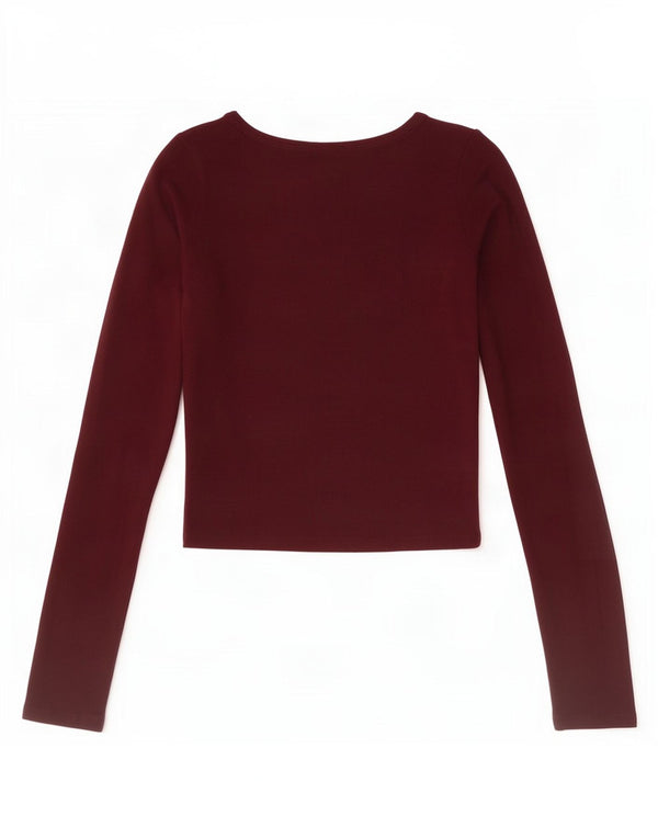 Zara Damen Crop Top Langarm UK 12 Medium Lila Baumwolle