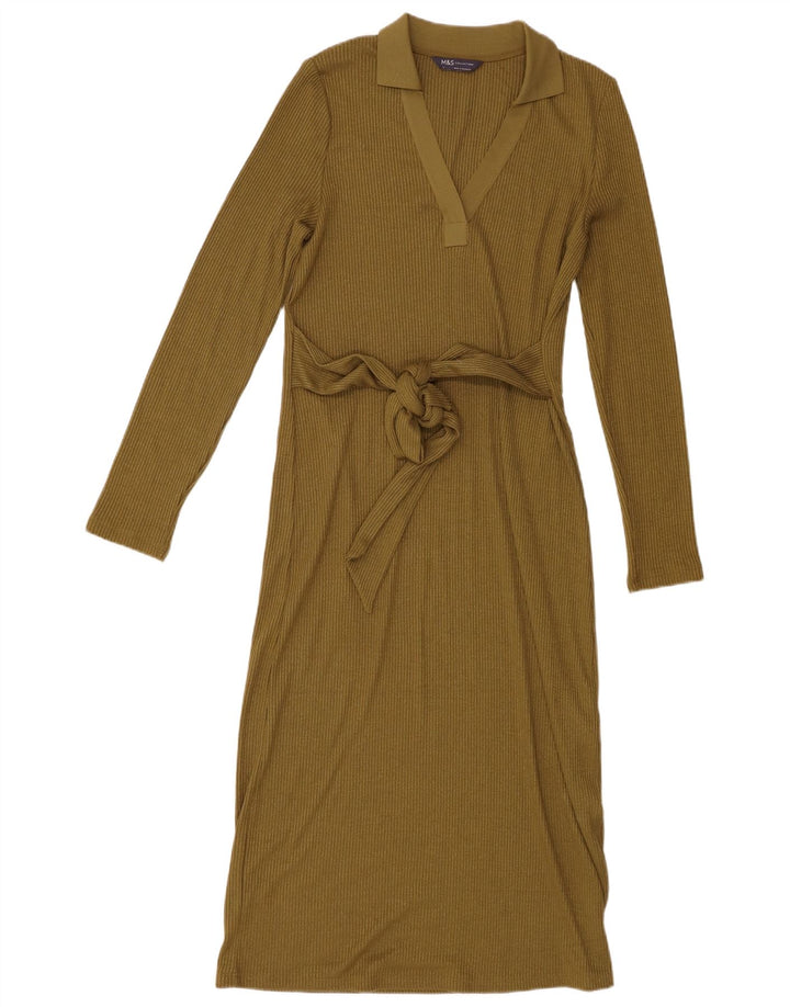 Marks & Spencer Damen Langarm-Pulloverkleid, Größe S, Khaki, Polyester