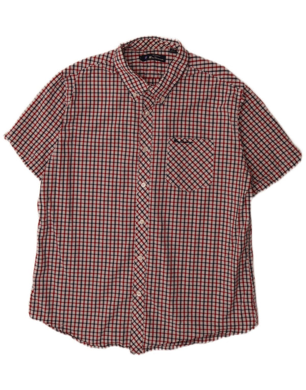Ben Sherman Herren-Hemd, kurzärmelig, normale Passform, XL, rot, kariert, Baumwolle
