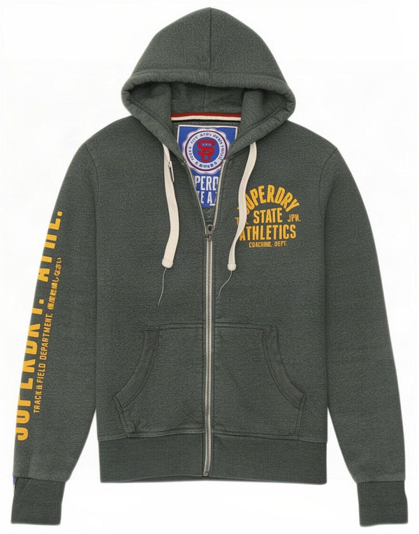 Superdry Mens Graphic Zip Hoodie Sweater Medium Green Flecked Cotton