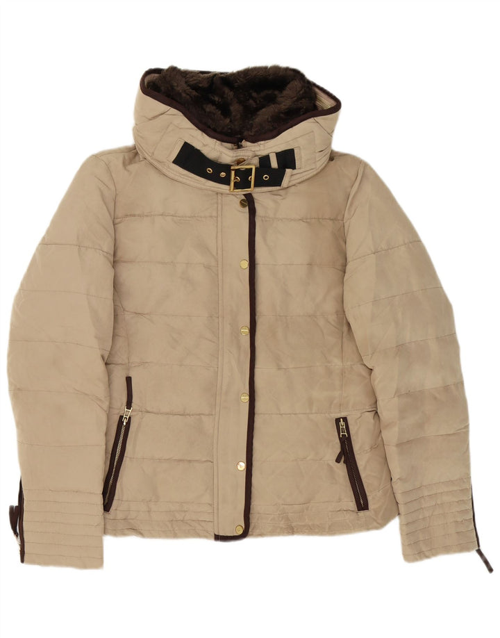 Zara Damen Wattierte Jacke UK 18 XL Beige Polyester