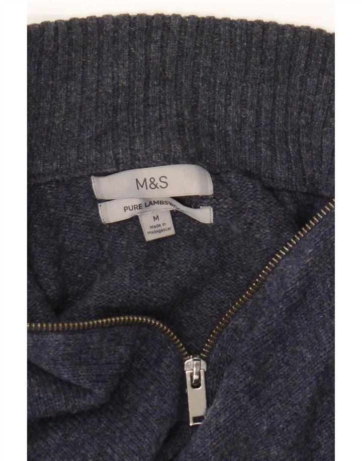 Marks & Spencer Herren-Pullover mit Reißverschluss am Hals, mittelgroße marineblaue Lammwolle