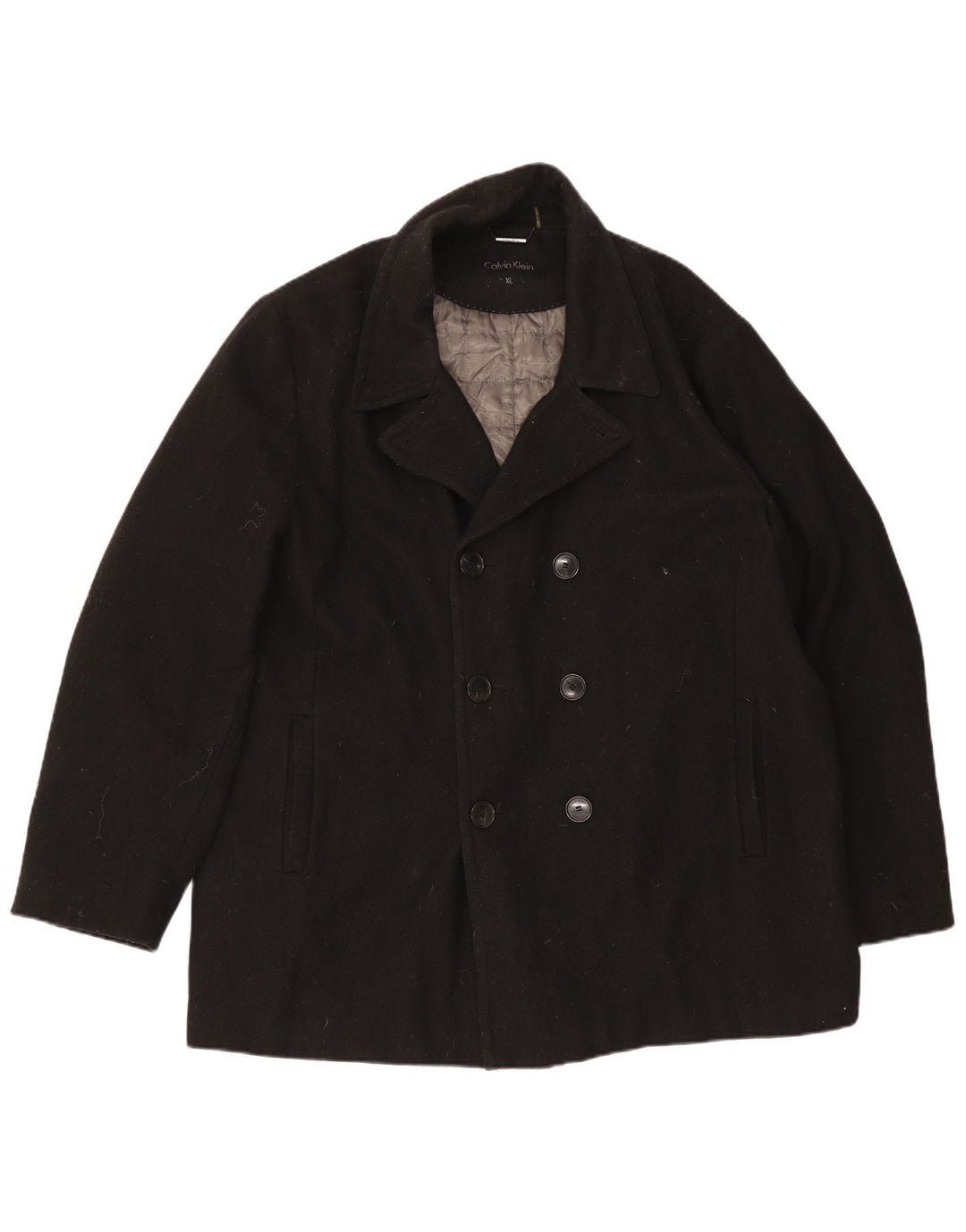 Calvin Klein Herren Zweireiher Mantel UK 42 XL Schwarze Wolle