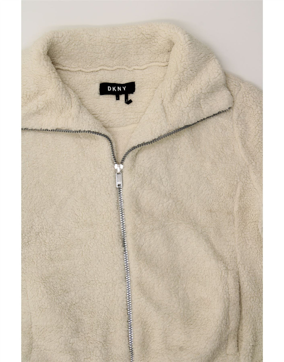 DKNY Womens Oversized Fleece Jacket UK 16 Large White Polyester Vintage Dkny and Second-Hand Dkny from Messina Hembry 