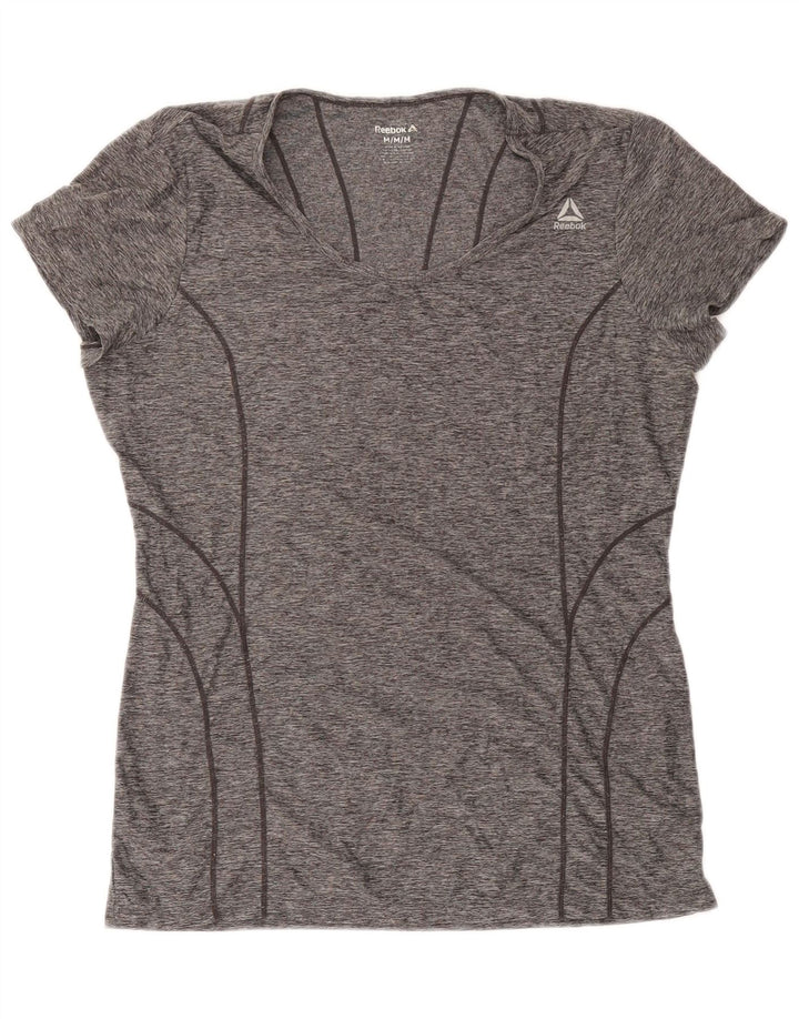 Reebok Damen T-Shirt Top UK 14 Mittelgrau geflecktes Polyester