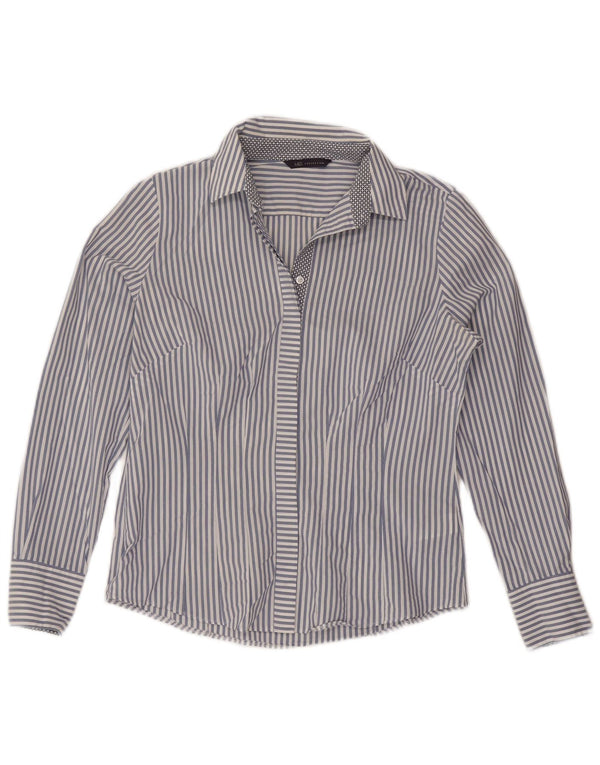 Marks & Spencer Damenhemd UK 12 Mittelmarineblaue Nadelstreifen-Baumwolle
