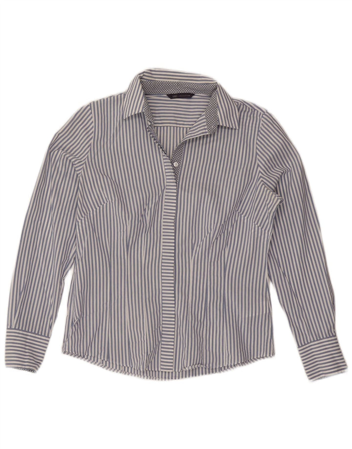Marks & Spencer Damenhemd UK 12 Mittelmarineblaue Nadelstreifen-Baumwolle