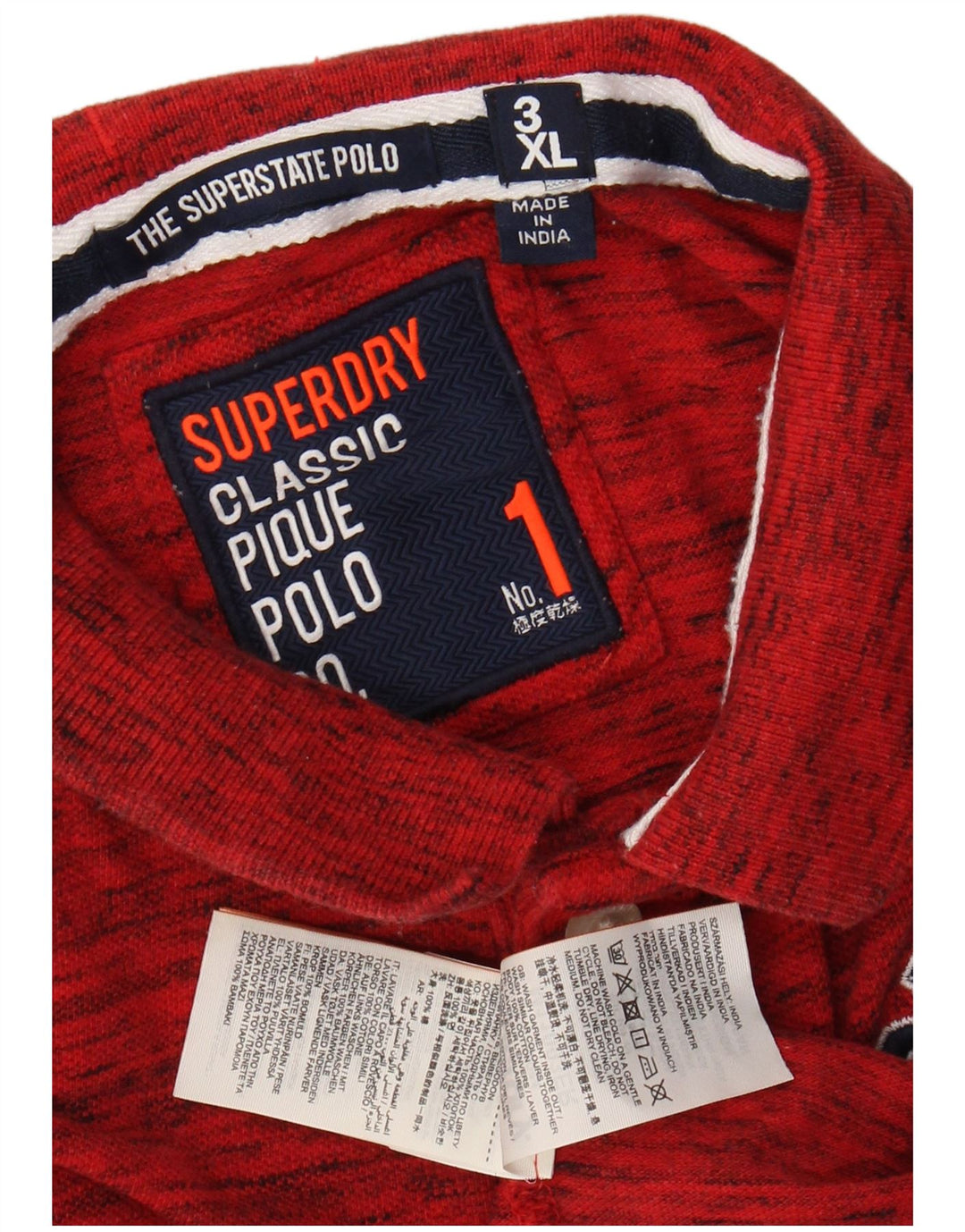 SUPERDRY Herren-Poloshirt mit Grafik, 3XL, rot gesprenkelte Baumwolle