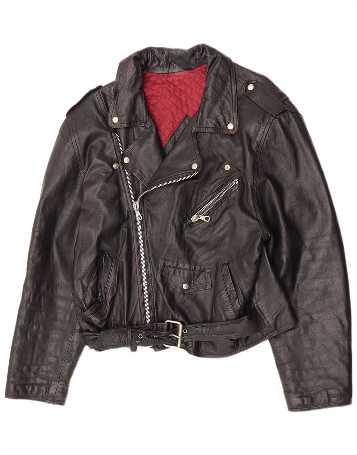 Vintage Herren Leder Bikerjacke IT 52 XL Schwarz