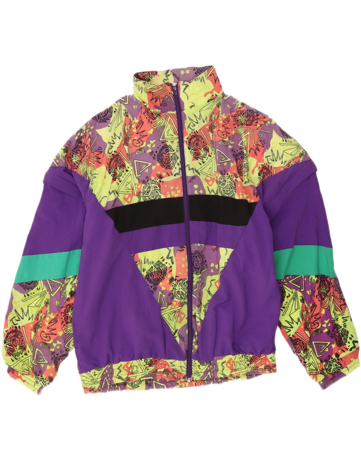 Vintage Damen Trainingsanzug Top Jacke UK 16 Groß Mehrfarbig Geometrisch