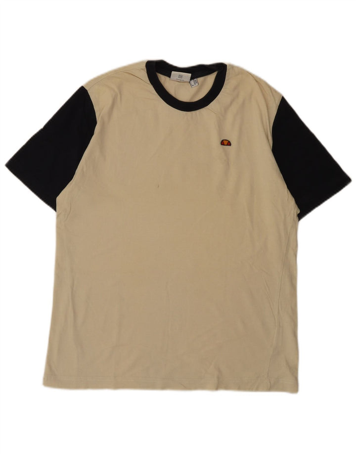 ELLESSE Mens Graphic T-Shirt Top Medium Beige Colourblock